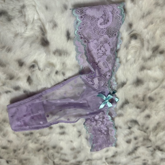 Victoria secret thong panties purple polka dot mesh light baby blue ribbon bow - Picture 5 of 8